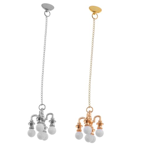 INOOMP 2 Stück Mini Kronleuchter Modell Simulationslampe Möbelornament Miniatur Dekorationen Deckenlampe Ornament Mini Hausmöbel Miniatur Wohnzimmerdekor Mini Möbel Aus von INOOMP