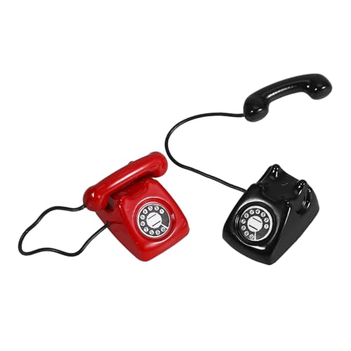 INOOMP 2stücke Mini Retro Telefon Modell Puppenhaus Zubehör Vintage Telefone Für Mini-szenen Spielzeug Dekoration Und Bildungszwecke Rote Und Schwarze Farbvarianten von INOOMP