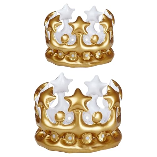 INOOMP 2 Stück Tiara Geburtstagsfeier Kopfbedeckung aufblasbarer Geburtstagshut Gastgeschenke für Kindergeburtstage Party Kronen Hüte aufblasbare Krone Königskrone crown PVC Golden von INOOMP