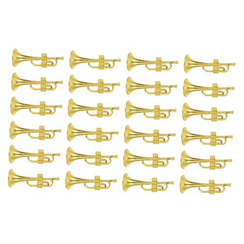 INOOMP 24 Stück Miniatur Trompeten Musikornamente Trompeten Musikinstrument Miniatur Mini Trompeten Ornament LED Musikinstrumente Musikdekor Goldener Kunststoff von INOOMP