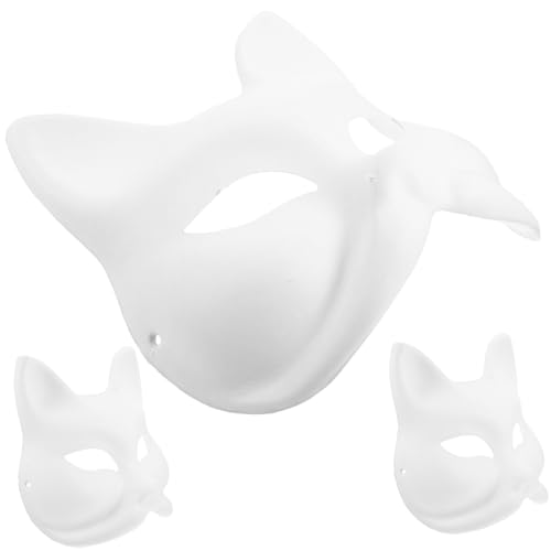 INOOMP 3 Stück Fuchsmaske Unbemalte Diy Halbmaske für Kreative Handarbeiten für Halloween Kostümpartys und Malprojekte zur Individuellen Gestaltung von INOOMP