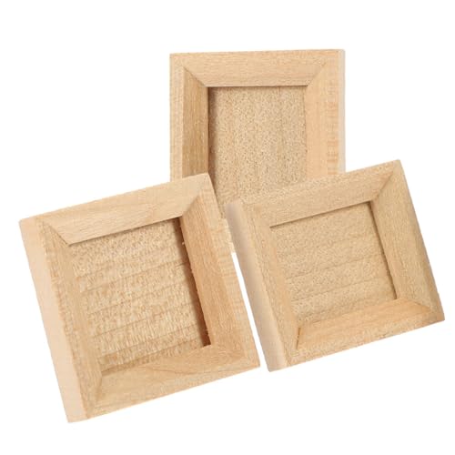 INOOMP 3 Stück Mini -Fotorahmen Ornamente Holz Miniatur klein Mini-Dekoration Puppenhaus Bilderrahmen Mini-Bilderrahmen Masse Puppenhaus-Fotorahmen-Modell Beige von INOOMP