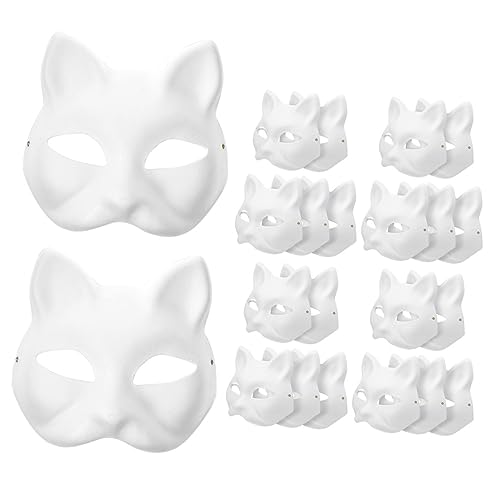 INOOMP 30Stücke DIY Katzenmasken Blankomasken zum Bemalen für Maskerade Partys Cosplay Halloween Kunstunterricht und Besondere Anlässe Kinderfreundliche Papiermasken von INOOMP