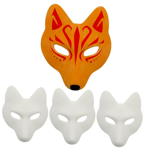 INOOMP 4 Stück Diy Leere Fuchsmaske Handbemalte Maske für Karneval Halloween und Cosplay Unbemalte Maskerade Accessoires für Kreative Gestaltung von INOOMP