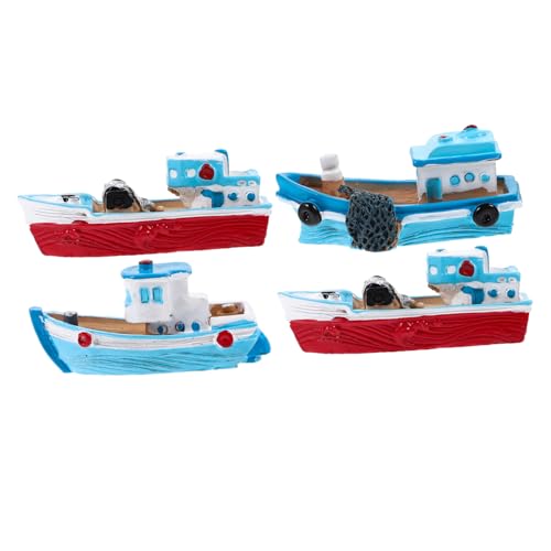 INOOMP 4 Stück Harzfischerboot Ornamente offic cutermesserser gartenrechen geschke Beach unikal Miniatur winzige Boote Figur Bootsdekor nautisch Harz-Fischerboot- Mini-Boot- von INOOMP