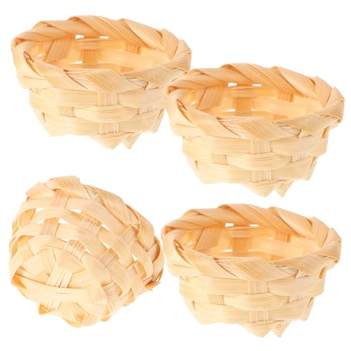INOOMP 4 Stück Mini-Bambuskorb Geflochtenes Blumenkorbspielzeug Dollhouse Dekorationen Mini-Puppenhaus-Zubehör Puppenhaus-Miniatur-Korb Kleiner Korb Mini -Picknickkorb Bast Beige von INOOMP
