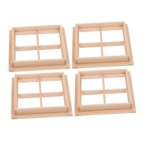 INOOMP 4 Stück Puppenhausdekoration Möbel Miniatur Winzig Bausatz Machen Mini- -fensterrahmen Mini-hausschmuck Mikrolandschaftsmodelle Puppenhauszubehör Mini- - Holz von INOOMP