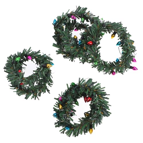 INOOMP 4 Stück Rattan - -lichtschmuck Led Hauskranz Kleiner Weihnachtskranz Weihnachtsgirlanden Minikränze Mit Lichtern Miniatur -kränze -Kranz Plastik Green von INOOMP