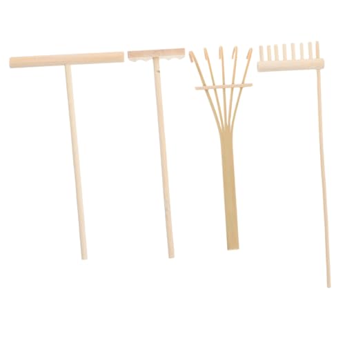INOOMP 4 Teiliges Zen Sandgarten Rechenset Miniatur Zubehör Holztablett Rechenwerkzeuge Für Steinsand Zen Garten Heimbüro Tischdekoration Mini Stempel Set von INOOMP