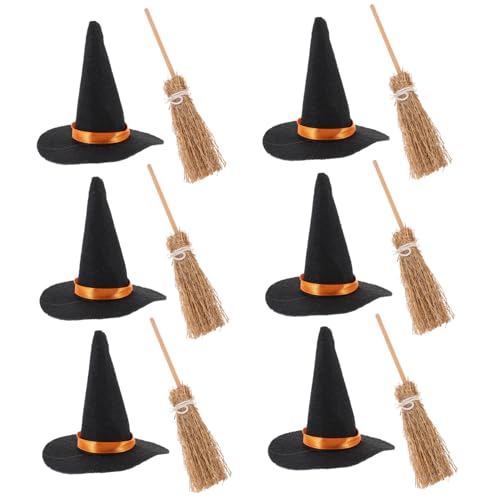 INOOMP 6 Satz Teiliges Halloween Bastelset mit Mini Hexenhüten und Besen Filzbezogen Detailreiches Design Langlebig für DIY Dekorationen Halloween Partys Cosplay und Trick Treating von INOOMP
