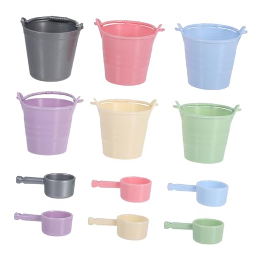 INOOMP 6 Sets Miniatur Eimer Mit Schöpfkellen Kleine Plastikeimer Sandeimer Wassereimer Puppenhaus Zubehör Kleinkinder Strandspielzeug von INOOMP