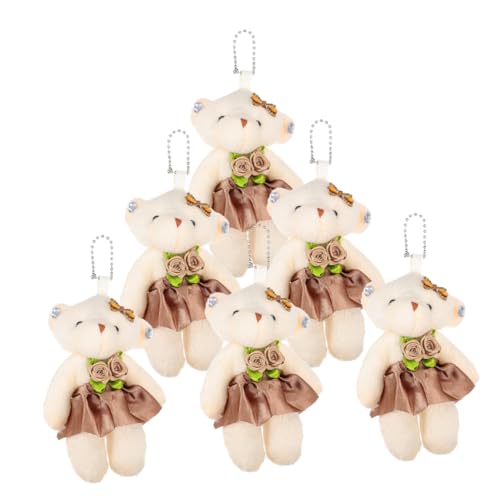 INOOMP 6 Stück Hochzeitsbär- Schlüsselbund Winziges Bärendekor Mini-bären- Kleines Bärenspielzeug Hängende Mini-bärenfiguren Cartoon-Puppe Light Brown Plüsch von INOOMP