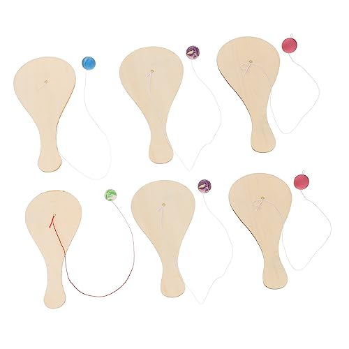 INOOMP 6 Stück Holzschläger paddeln Paddelball Kinderspiel Paddel Party Paddleball bastelset holzspielzeug Paddelball für Ballkinder hölzern Beige von INOOMP