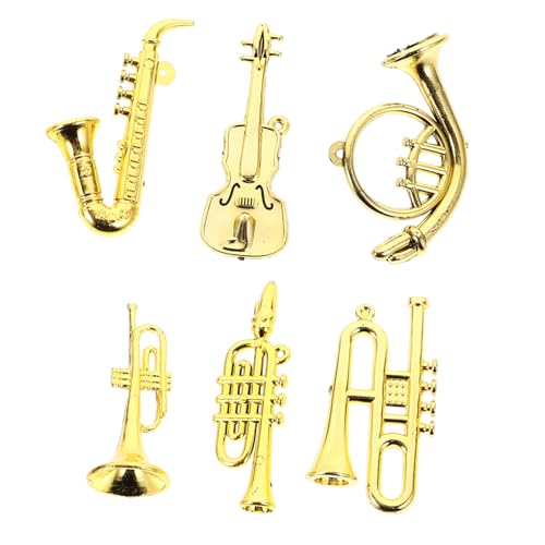 INOOMP 6 Stück Mini-Musikinstrumentenmodell Miniaturen Party Miniaturinstrumente Musical Puppenhaus-Trompete Instrumente Miniaturmodelle Miniatur-Trompetenmodell Plastik Golden von INOOMP
