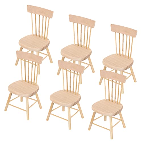INOOMP 6 Stück Modell Eines Holzstuhls Ästhetisch Miniatur Puppe Mini-stühle Zum Basteln Mini-holzstühle Dollhouse Chair Winzige Holzstühle Dollhouse Möbel Holz von INOOMP