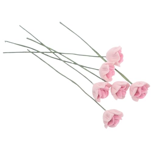 INOOMP 6 Stück Puppenhaus Blumen Rosendekorationen zum Basteln gefälschte Blumenpflücker winzige Rosenarrangements Rosenblütenstäbchen falsche Blumen Seidenblumen-Picks Rosenpicks Harz von INOOMP