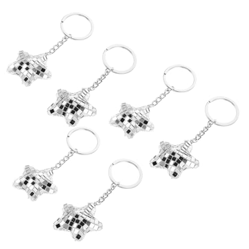 INOOMP 6 Stück Spiegelglas Disco Schlüsselanhänger Sternförmig Multifunktionaler Anhänger für Rückspiegel Taschen und Partydekoration Glitzernder Mosaikglas Stern Anhänger Stilvolle von INOOMP
