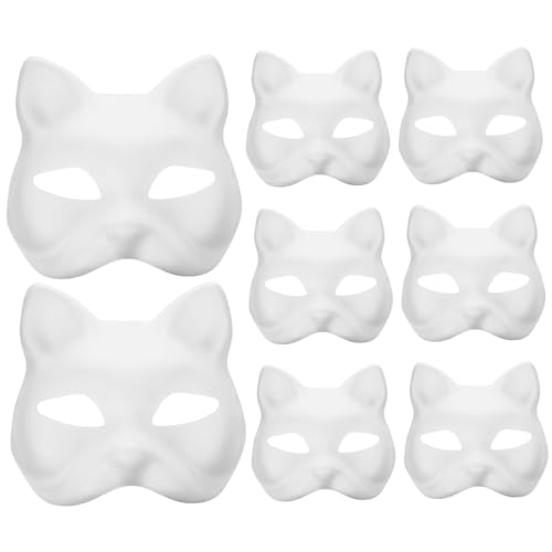 INOOMP 8 Stück Handbemalte Maske Katze Mit Halbem Gesicht Maskerade Katze Tiere Leeres Maskenkostüm Unbemalte Katzenmaske Katzenmasken-maskerade Unbemaltes Handwerk Basteln Papier Weiß von INOOMP