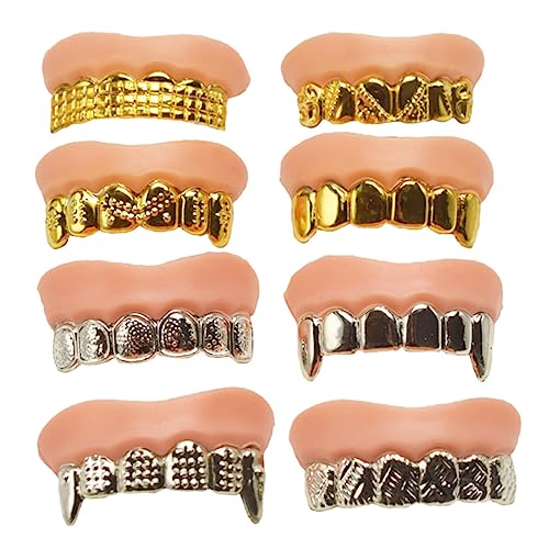 INOOMP 8 Stück Teiliges Halloween Fake Zähne Lustige Zombie Zähne Metallbeschichtung Cosplay und Halloween Partys Hochwertige Party Requisiten für Erwachsene von INOOMP