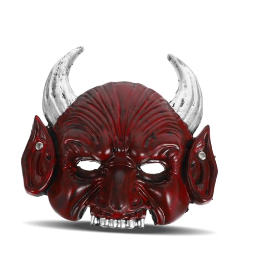 INOOMP Halbgesichtsmaske Halloween Teufel Gruseliger Dämon Gehörnte Rote Maskenmaske Für Cosplay Kostümparty Requisiten Für Erwachsene Und Jugendliche von INOOMP