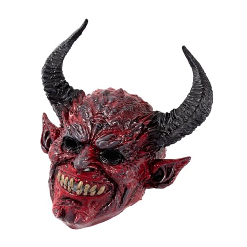INOOMP Halloween Maske Teufelshörner Vollkopf Horror Maske aus Schaumstoff mit Luftöffnungen Komfortable Rote Dämonenmaske für Erwachsene Halloweenparty Cosplay von INOOMP