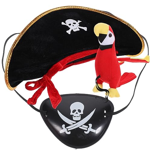 INOOMP Halloween Piratenkostüm Teilig mit Piratenhut und Augenklappe Abnehmbarem Piratensittich für Schulter Robustes Bequemes Cosplay Zubehör für Fasching und Mottoparty von INOOMP