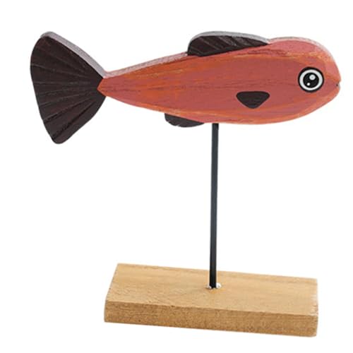 INOOMP Holz Fischmodell Dekoration Rote Schwanzfisch Figur Nautischer Stil Holzspielzeug Aquarium Tischdeko Meerjungfrau von INOOMP