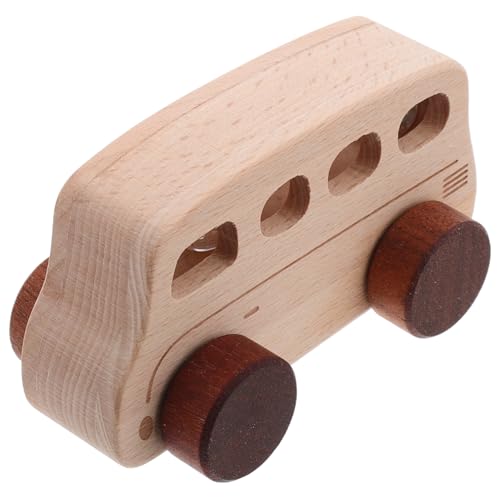 INOOMP Holzspielzeug Busspielzeug für Babys Bezauberndes Busmodell Kinderbus aus Holz Busförmiges Modell kleines Busmodell Busspielzeug für Busmodelle Kleinkinderbus Buche Beige von INOOMP