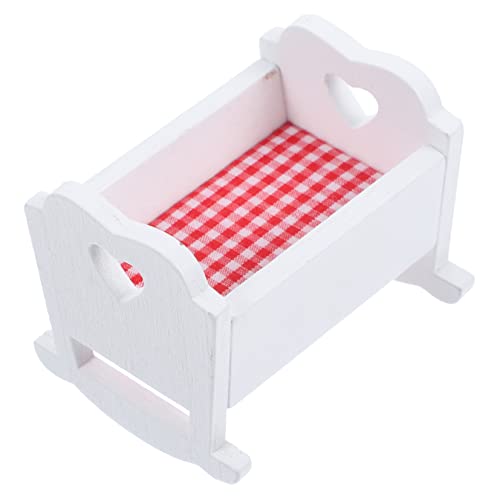 INOOMP Holzwiege Ornamente Wiegen Puppenhaus Babybett Spielzeugwiege Modell Spielzeughaus Babyspielbett Für Babypuppe Minibett Für Puppenhaus Realistisches Babybett von INOOMP
