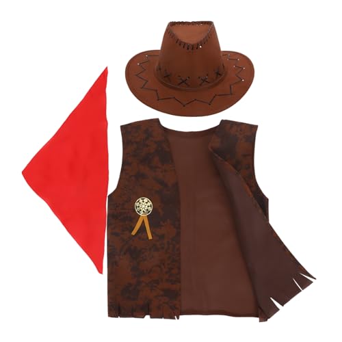 INOOMP Jeans Tanzkostüme Cowboy -Kostüm holziges Kostüm Cowboyhut für Cowboyhut für Kleinkinder Cowboyweste Western-Outfits für Männer Cowboy-Hut Vlies Brown von INOOMP