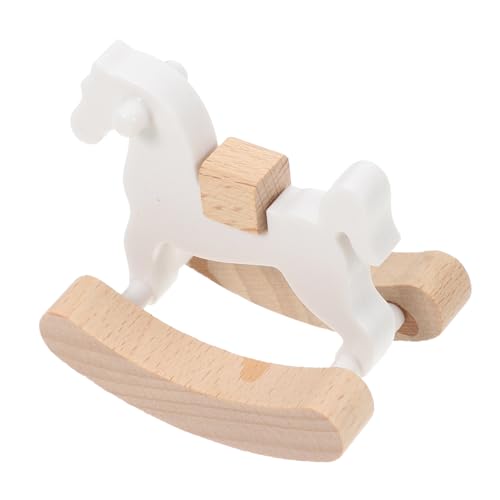 INOOMP Kleines Holzpferd Schaukelpferd Miniatur Puppenhausmöbel Miniaturpferde Puppenhäuser Für Mädchen Winziges Miniaturpferd Mini Puppenhausmöbel Kleines Weißes Holz Pp von INOOMP