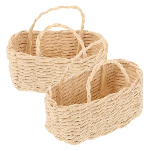 INOOMP Korb-Puppenhaus-Ornamente Mini Rattan Weiden Gewebte Spielzeugkorb mit klein Puppenhaus-Blumenarrangement puppenhaus einkaufskorb Gras Beige von INOOMP