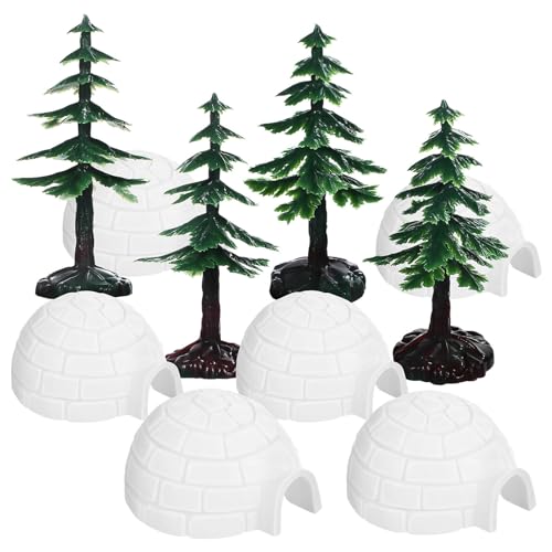 INOOMP Mini-Iglu-Figuren Weihnachtsbäume Spielzeug-Set Realistisches Polar-Iglu Arktische Tiere Zubehör Basteln Eishaus-Modelle Kleine Puppenhaus-Iglu-Dekorationen von INOOMP