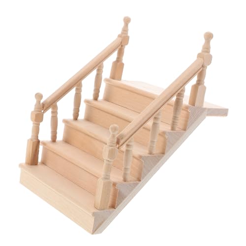 INOOMP Mini-Kleinmöbeltreppe Mini-Puppenhausmöbel Treppenminiatur Miniaturmöbel Puppenhaus Treppe Puppenstubenmöbel Holzpuppenhausmöbel hölzern Hellbraun von INOOMP