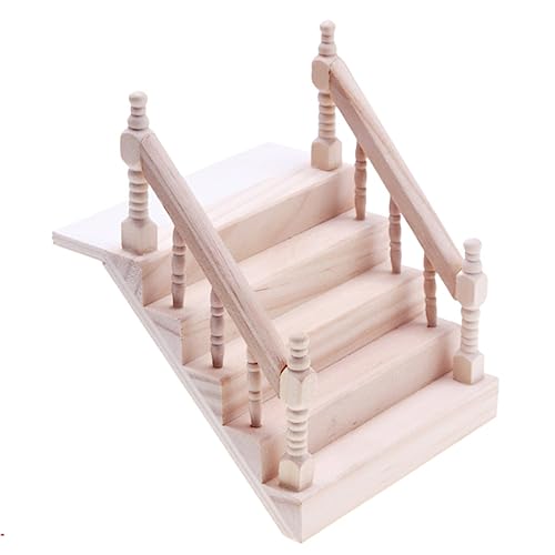 INOOMP Mini Puppenhaus Puppenhaus Puppenhaustreppen Miniaturtreppe Mini Treppengeländer Modelltreppe Für Puppenhaus Puppenhaustreppe Modelltreppe Treppe Miniatur Holz Beige von INOOMP