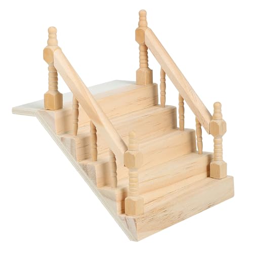 INOOMP Mini-handlauftreppe Mini-haustreppe Desktop-Ornament Miniaturtreppe Klein Puppenhaustreppe Mini-hausversorgung Winzig Mini Treppe Möbel Mini-treppenmodell Tritt Beige Holz von INOOMP