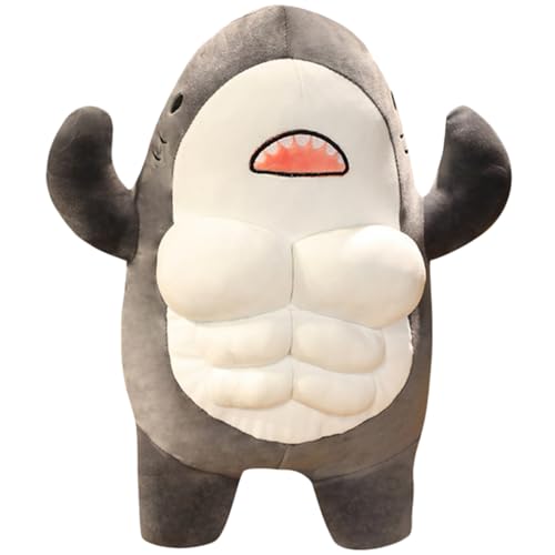 INOOMP Muskelhai Kuscheltier Plüsch Hai Kissen Weiches Schlafkissen für Mädchen Cartoon Stofftier Kuschelmuschel Wohnzimmer Dekoration von INOOMP