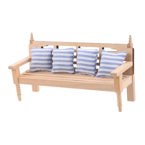 INOOMP Puppenhaus Sofa mit Kissen Retro Möbel für Puppen Bequemer Kleiner Holzstuhl für Puppen Exquisite Handwerkskunst für Wohnzimmer Deko von INOOMP