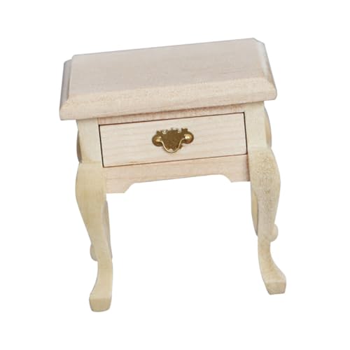 INOOMP Puppenhausmöbel Vintage Mini Nachttisch Kleines Mini Miniaturmöbel Modell Schlafzimmer Nachttische Stil Für Puppenhausmöbel Nachttisch Mini Tisch Holz Beige von INOOMP