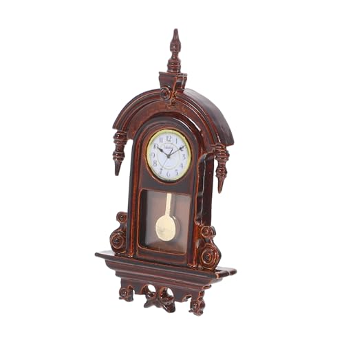 INOOMP Retro -Wanduhrmodell Nostalgische Uhr Puppenhaus Wanduhr Nostalgie Wanduhr Uhr Wanduhr Modell Miniaturen Puppenhausverzierung Uhr Ornament Mini-Hausbedarf Holz Dark Brown von INOOMP