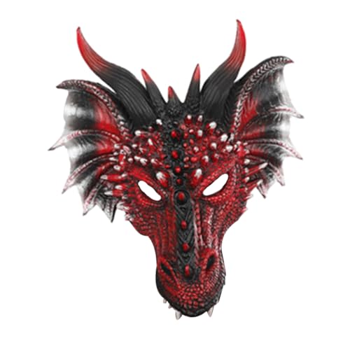 INOOMP Schwarze und Rote Drachenmaske für Halloween und Cosplay Verstellbar mit Elastischem Band Detaillierte Handwerkskunst Einzigartiges Tiergesicht für Kostümzubehör und Maskenfest von INOOMP