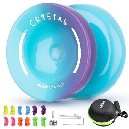 Crystal Yoyo K2 - Responsive Yoyo for Kids Beginners, Professional Dual Purpose Yo-Yo for Advanced + Extra Unresponsive Yo Yo Bearing + Removal Tool+ Storage Bag + 12 Yoyo Strings ( Blue Purple) von INOVASHON
