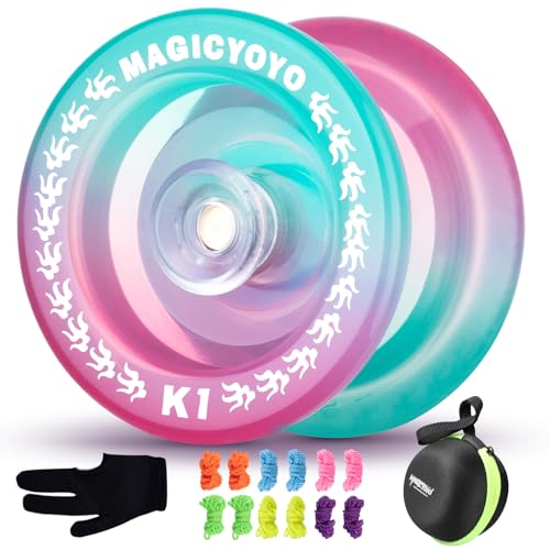 Responsive Yoyo K1 for Kids Beginners，Professional Finger Spin Trick YO-YO with 12 Yoyo Strings+ Yo Yo Glove+ 2 Yoyo Hubstacks+Yoyo Storage Bag (Green Pink) von INOVASHON