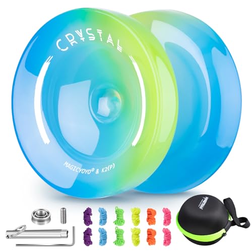 Responsive Yoyo for Kids Beginners, Crystal Yoyo K2 Professional Dual Purpose Yo-Yo for Advanced + Extra Unresponsive Yo Yo Bearing + 12 Yoyo Strings + Removal Tool+ Storage Bag( SkyBlue Yellow) von INOVASHON