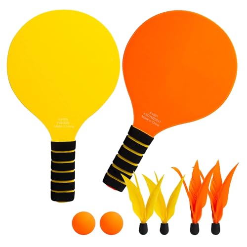INPODAK Beach Ball Spiel Set,Strandball Schlägerset für Kinder,2 Schläger, 4 Federbälle, 2 Bälle,Paddleball Spielset,Sommer Strand Pool Garten Spiel für Familie und Party von INPODAK