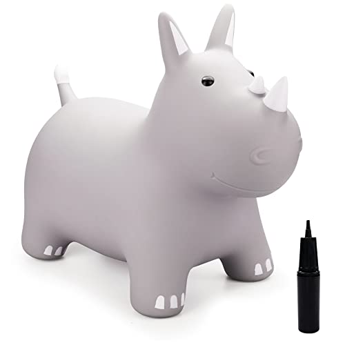 INPODAK hüpftier, Nashorn Hüpftier für Kinder, hüpftier ab 1 2 3 4 5 6 Jahre, Kleinkind Hüpfpferd, Aufblasbare Hüpfer mit Handpumpe, Sprungpferd Hüpfspielzeug Geschenk für Kinder von INPODAK