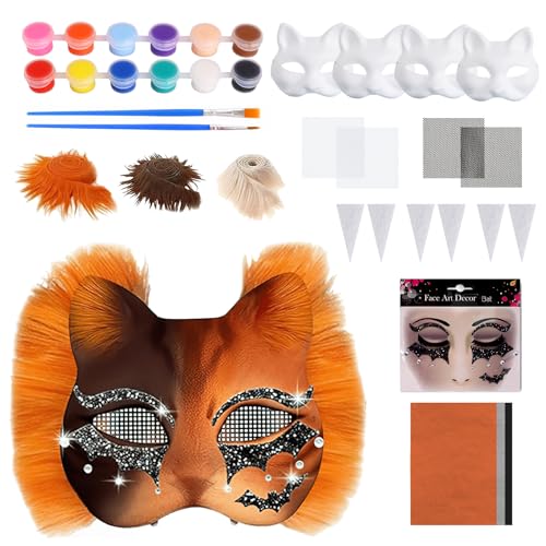 Therian Katzenmaske Mask inklusive DIY Blanker Katzenmaske/Filzstofffolie/Plüsch-Kunstfellstreifen/Netzgaze/Gesichtsaufkleber/Pinsel und Farben für Halloween, Karneval, Cosplay Therian Katzenmaske Mask inklusive DIY Blanker Katzenmaske/Filzstofffolie/Plüsch-Kunstfellstreifen/Netzgaze/Gesichtsaufkleber/Pinsel und Farben für Halloween, Karneval, Cosplay von INQUIRLLY