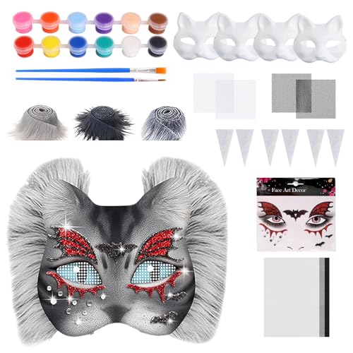 Therian Katzenmaske Mask inklusive DIY Blanker Katzenmaske/Filzstofffolie/Plüsch-Kunstfellstreifen/Netzgaze/Gesichtsaufkleber/Pinsel und Farben für Halloween, Karneval, Cosplay Therian Katzenmaske Mask inklusive DIY Blanker Katzenmaske/Filzstofffolie/Plüsch-Kunstfellstreifen/Netzgaze/Gesichtsaufkleber/Pinsel und Farben für Halloween, Karneval, Cosplay von INQUIRLLY