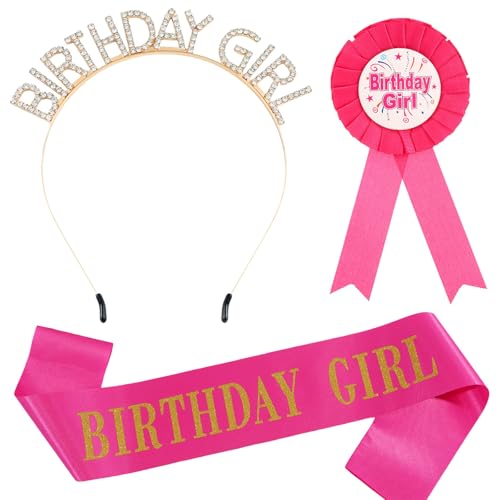INSEOWI Glitzerndes Geburtstags-Zubehör, Kristall-Kopfschmuck, Schultergurt und dekorative Anstecknadel für Mädchen, Party-Dekoration und Feier, Stirnband, 3 Stück INSEOWI Glitzerndes Geburtstags-Zubehör, Kristall-Kopfschmuck, Schultergurt und dekorative Anstecknadel für Mädchen, Party-Dekoration und Feier, Stirnband, 3 Stück von INSEOWI