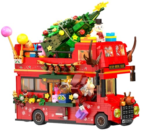 INSOON 2025 Weihnachtsbus Baukasten mit Licht, Weihnachtsbaukasten mit Weihnachtsmann Weihnachtsbaum Schneemann Truthahn Weihnachtsbauspielzeug für Erwachsene Teenager Jungen Mädchen 8-12+ von INSOON